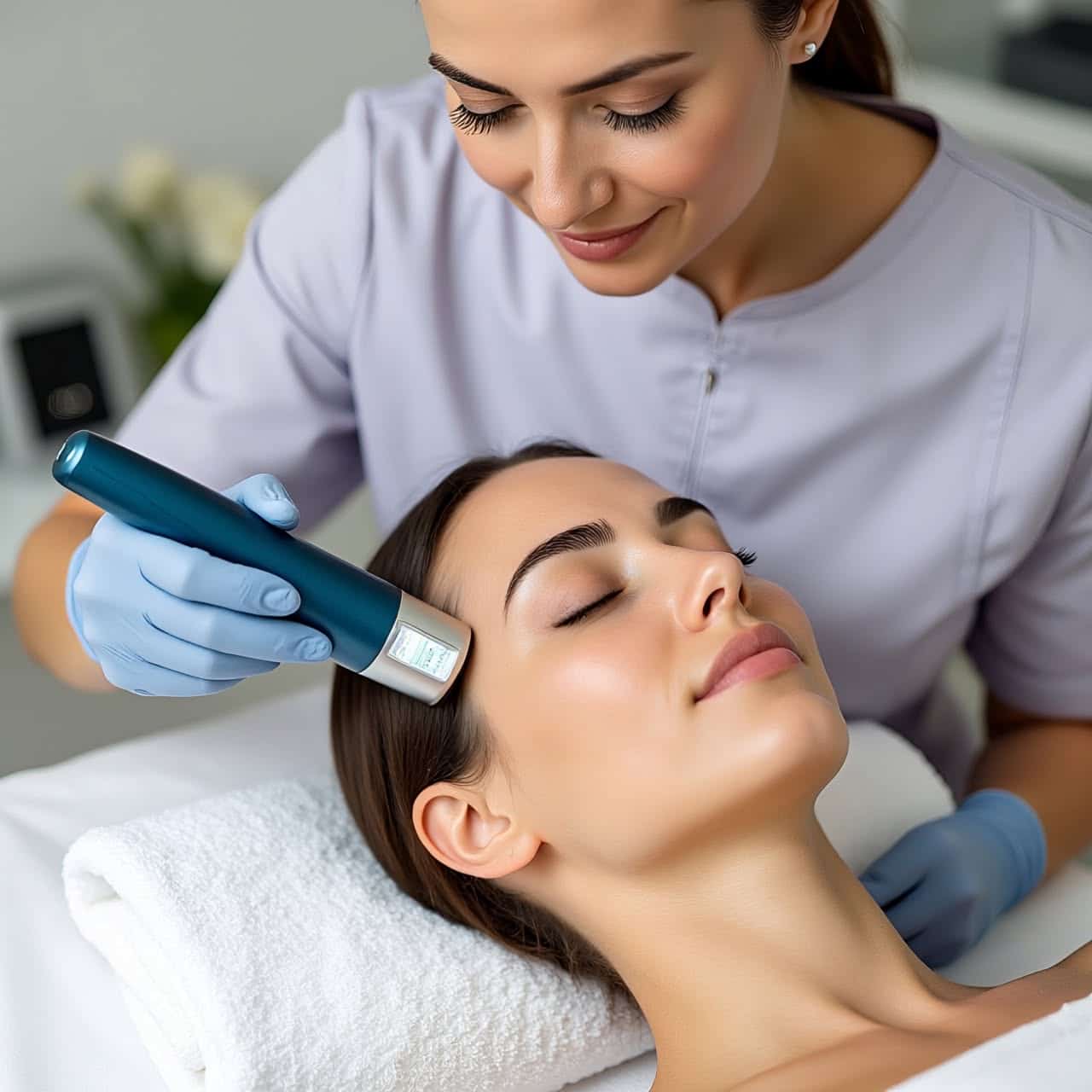 Professional facial treatment using advanced skincare device