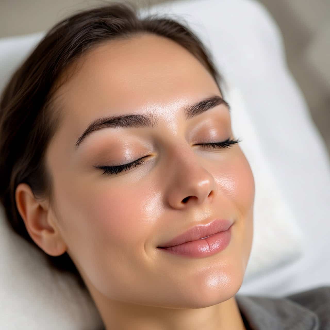 Relaxed client after professional facial skincare treatment