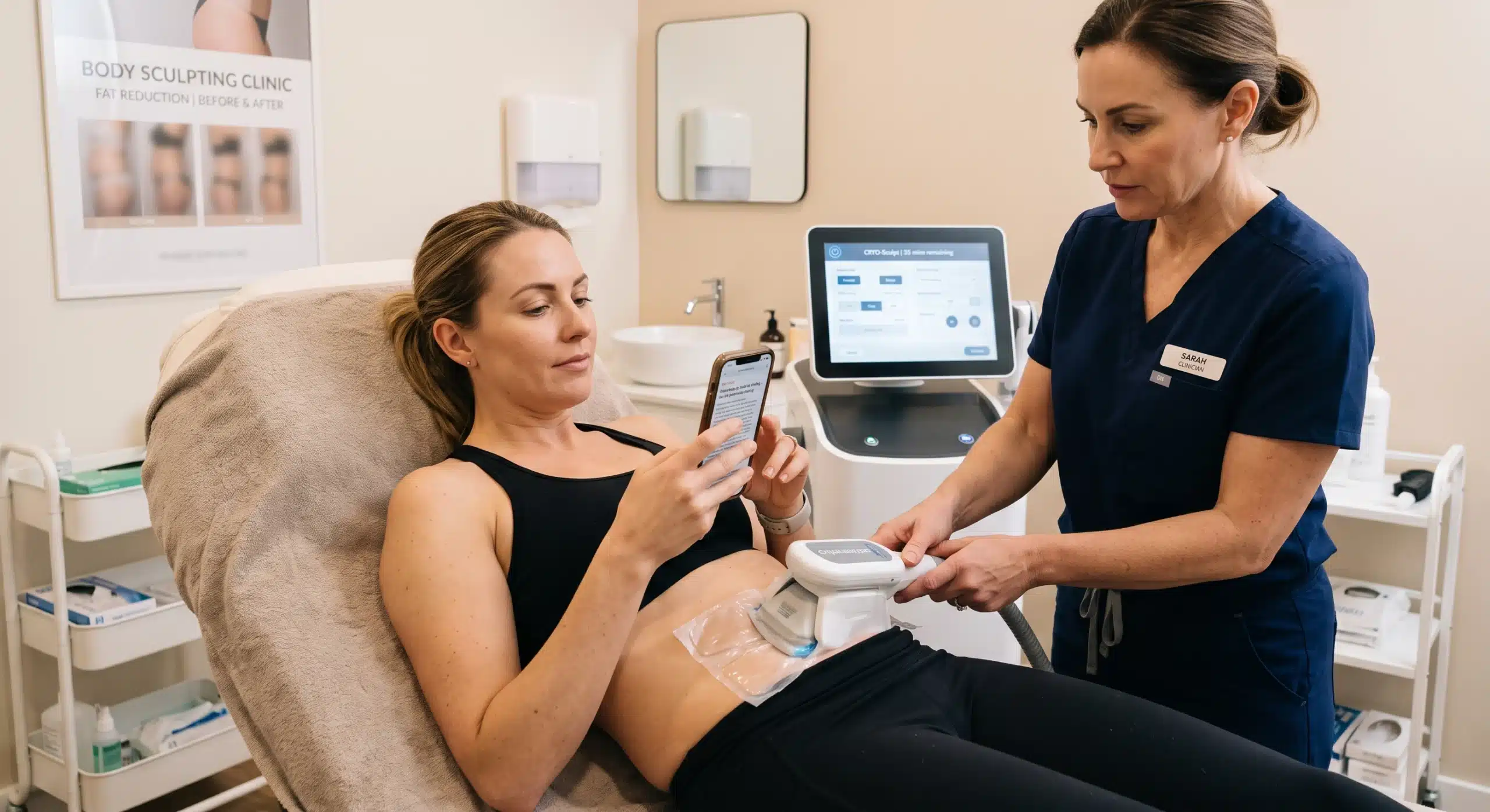Non-invasive body sculpting treatment in clinic