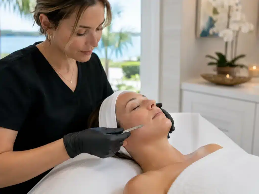 Professional dermaplaning facial treatment at a spa